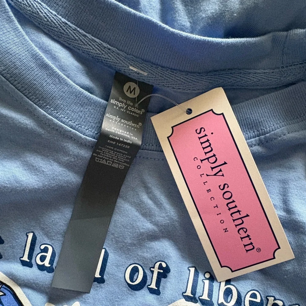 Simply Southern Sweet Land of Liberty Tee Doodle Bubble Gum T-shirt Women’s M - Picture 5 of 6